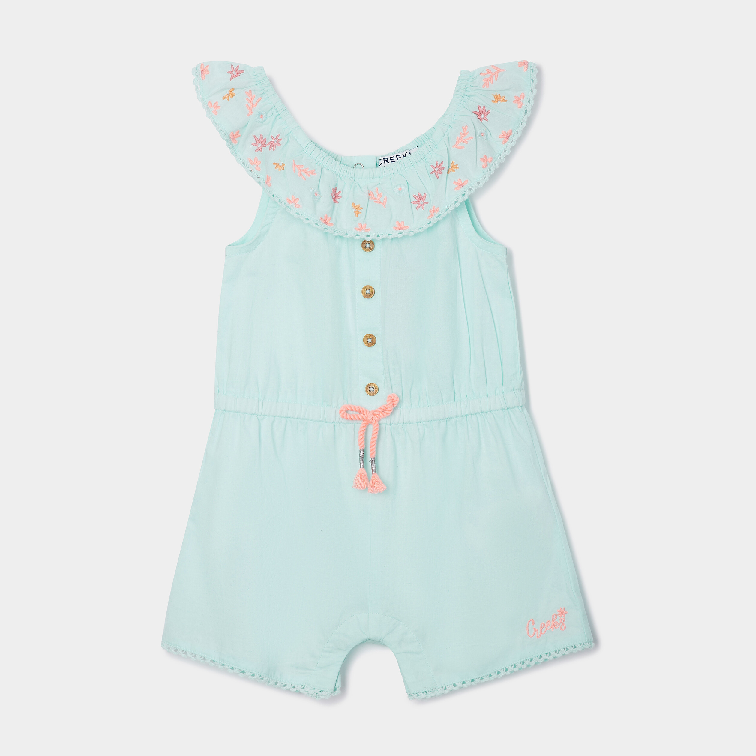 Combinaison short col broderie Creeks bleu turquoise bébé fille | La Halle