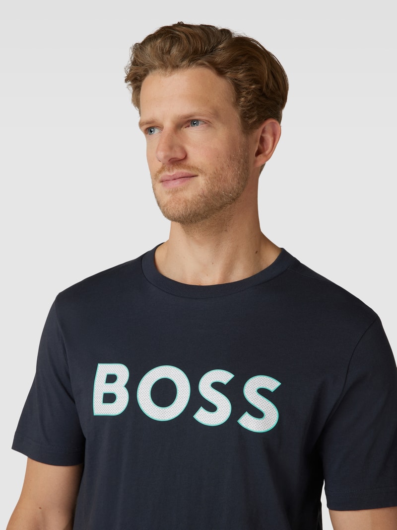 T-Shirt mit Label-Print Modell 'Tee' in marineblau