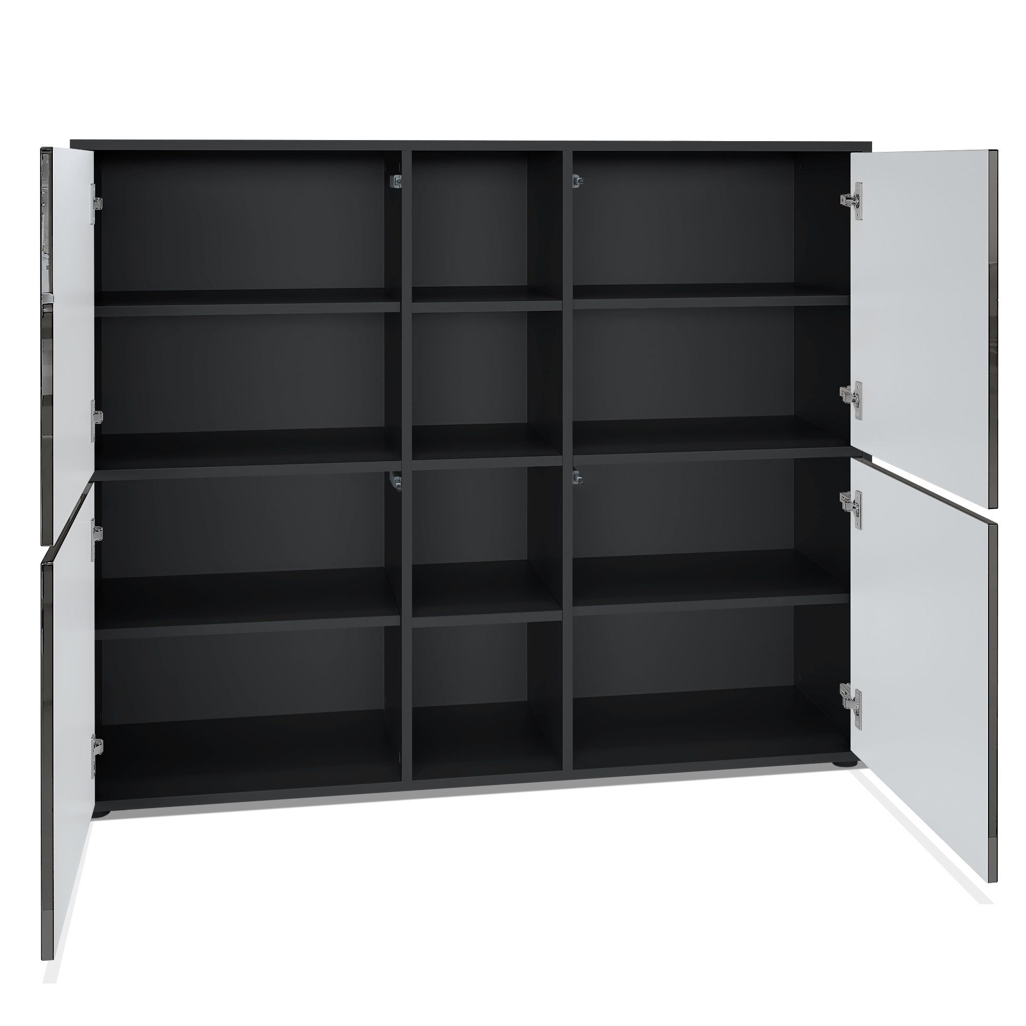 Vladon Highboard Cuba (Highboard, mit 12 Fächern, inkl. RGB LED Beleuchtung), Korpus in Schwarz matt / Fronten in Weiß matt (130,5x105,5x35,5 cm)