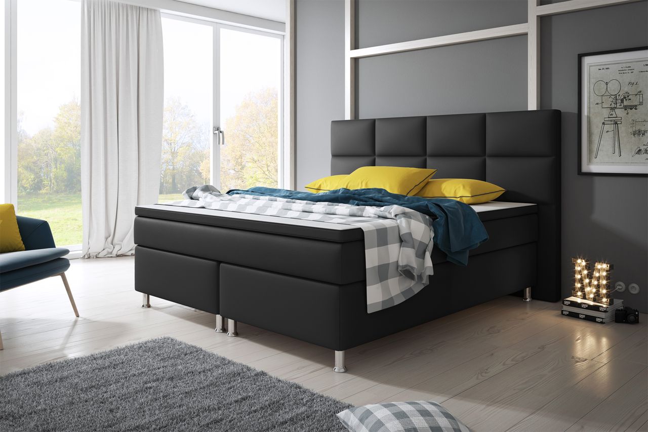 IHG Boxspringbett Miami 180x200 cm Kunstleder Schwarz