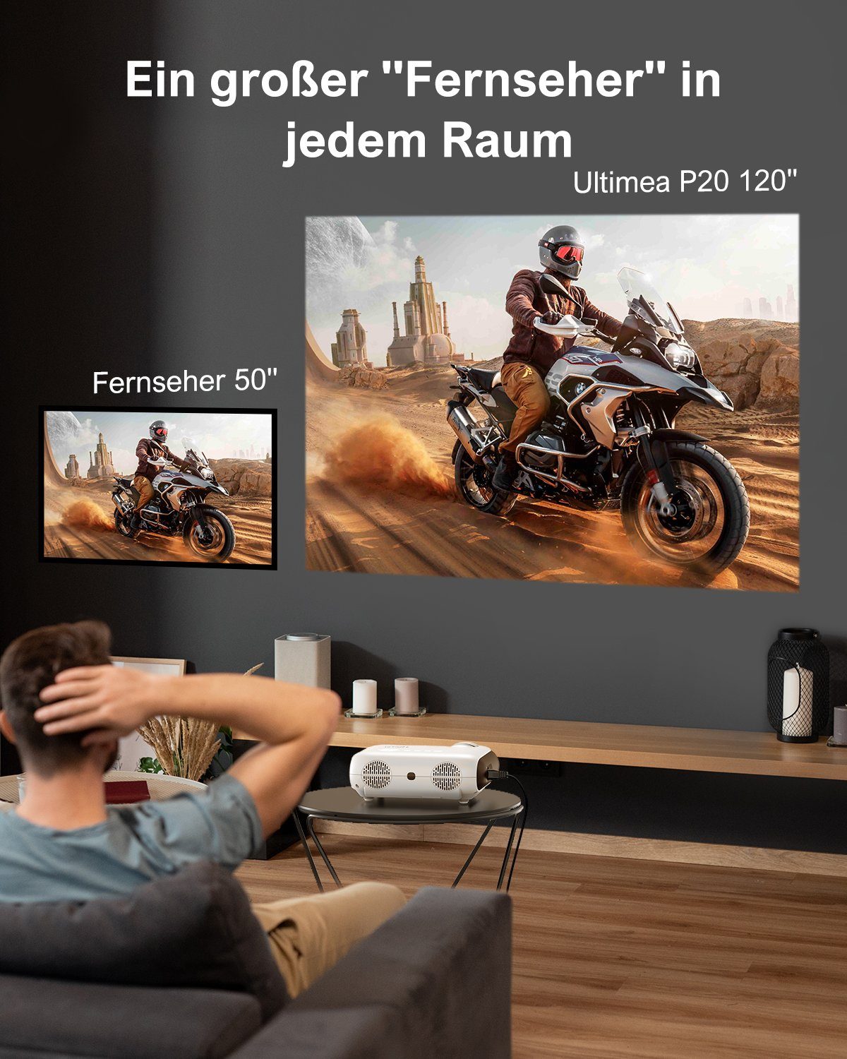 Ultimea P20 LCD-Beamer (10000 lm, 10000:1, 1920 x 1080 px, Tragbarer Heimkino-Bluetooth-Projektor)