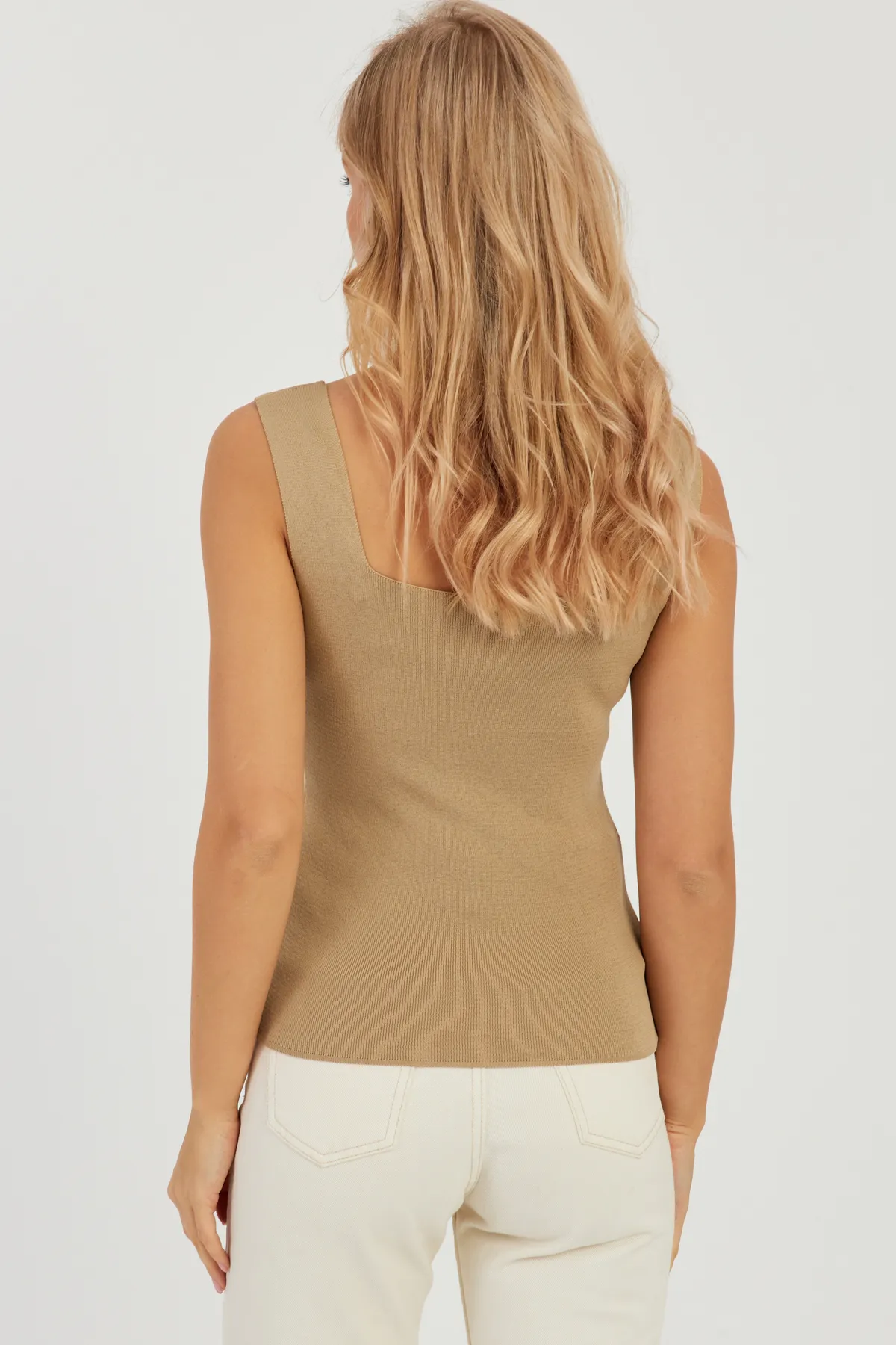 Cool & Sexy  Kamelfarbene Strickbluse mit eckigem Ausschnitt für Damen YV80