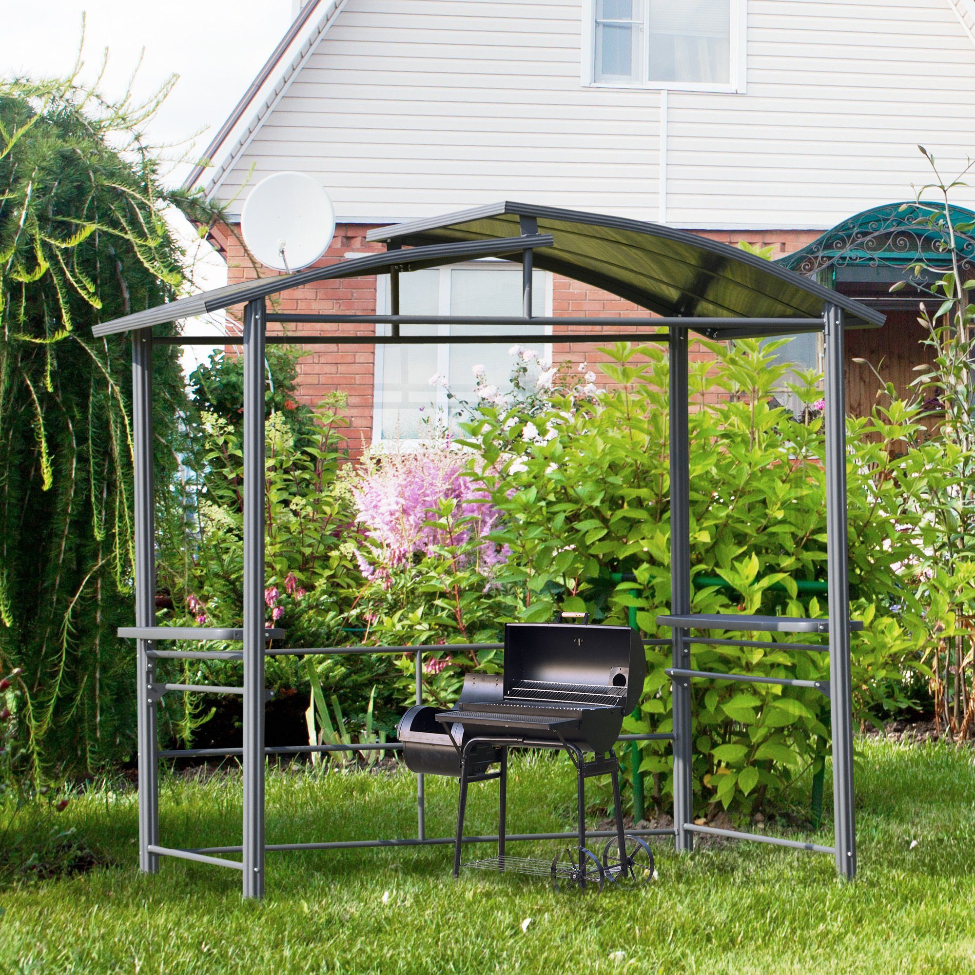 Outsunny Grillpavillon Grillpavillon mit Flammschutzdach