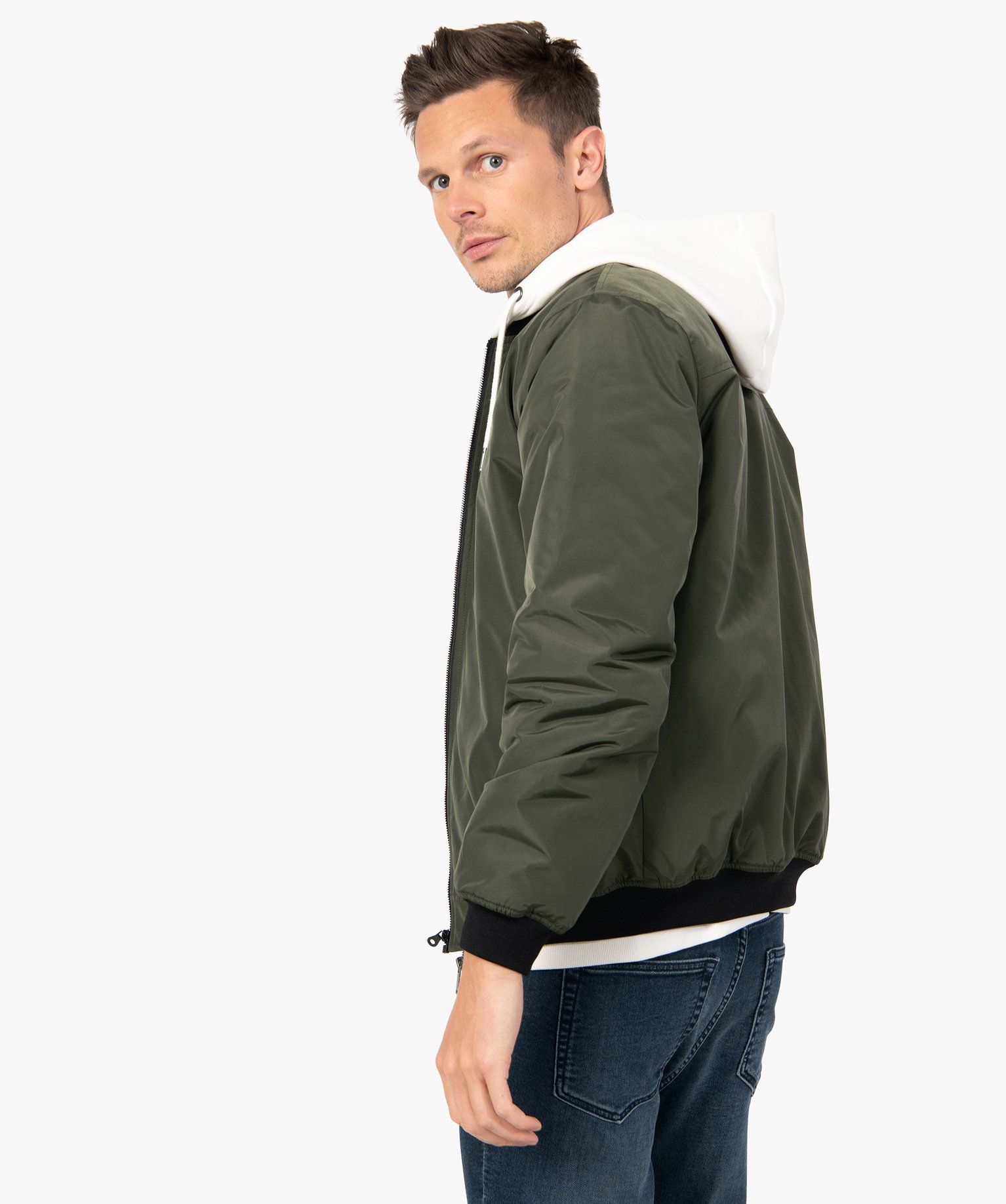 Blouson homme rembourré avec finitions bord-cte kaki | GEMO