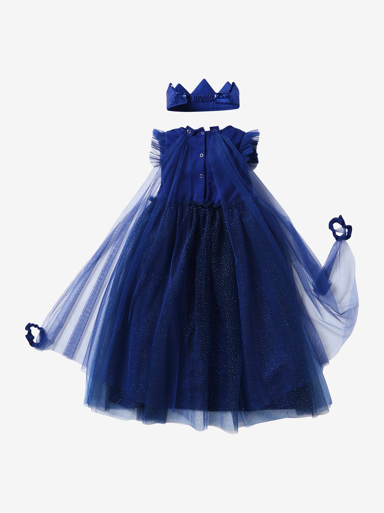 Déguisement de princesse avec voile et couronne bleu