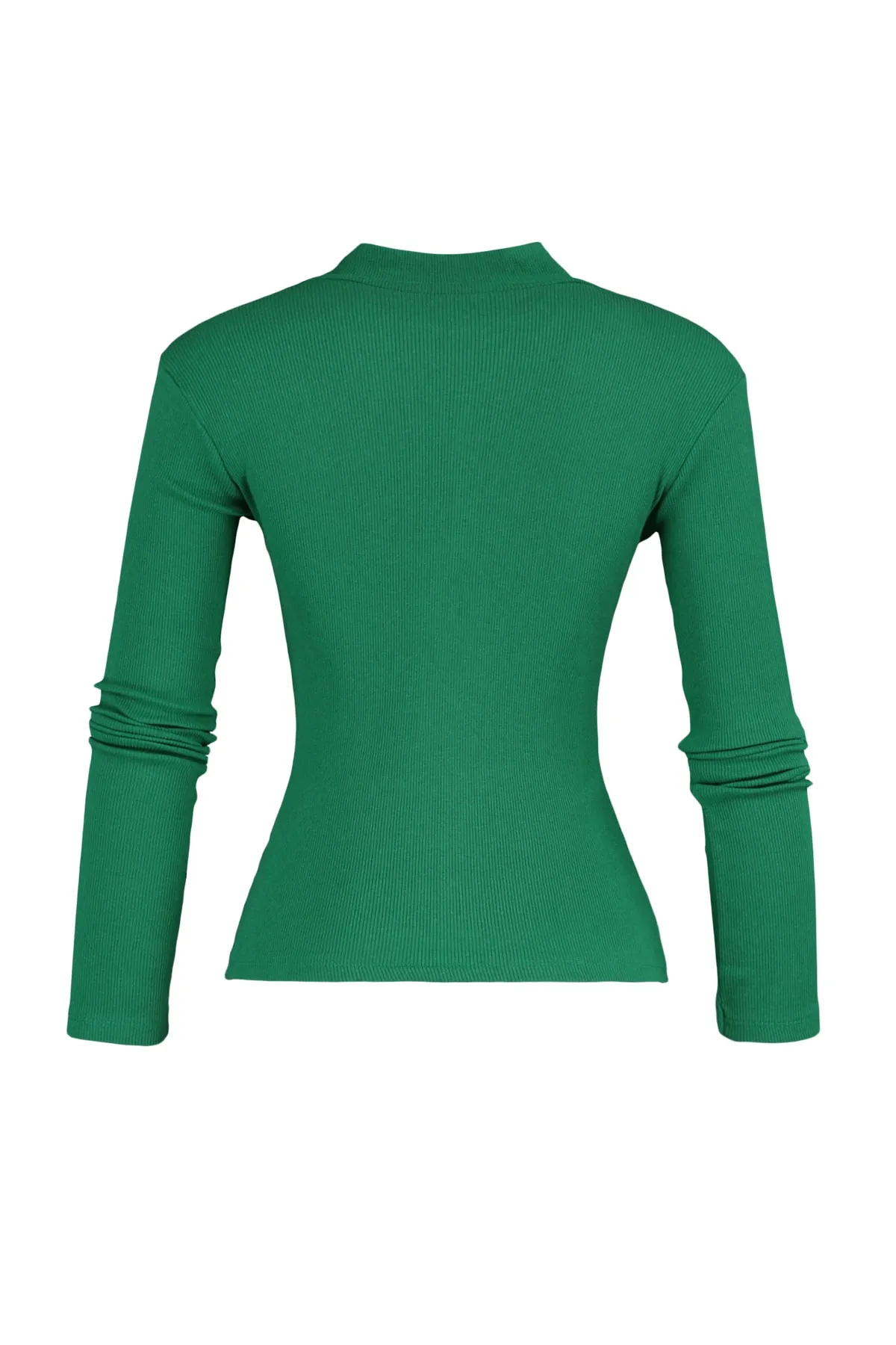 Trendyol Collection  Smaragdgrüne, eng anliegende, langärmelige, gerippte, dehnbare Strickbluse mit hohem Kragen TWOAW21BZ0423