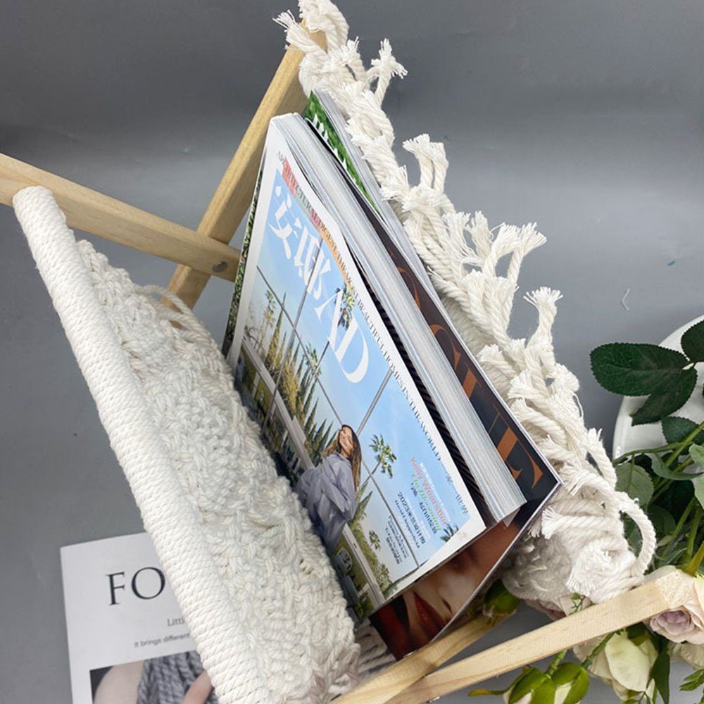 KOMIRO Zeitungsständer Zeitungsständer Boho Zeitungskorb, Holz + Baumwollseil, Für Wohnzimmer