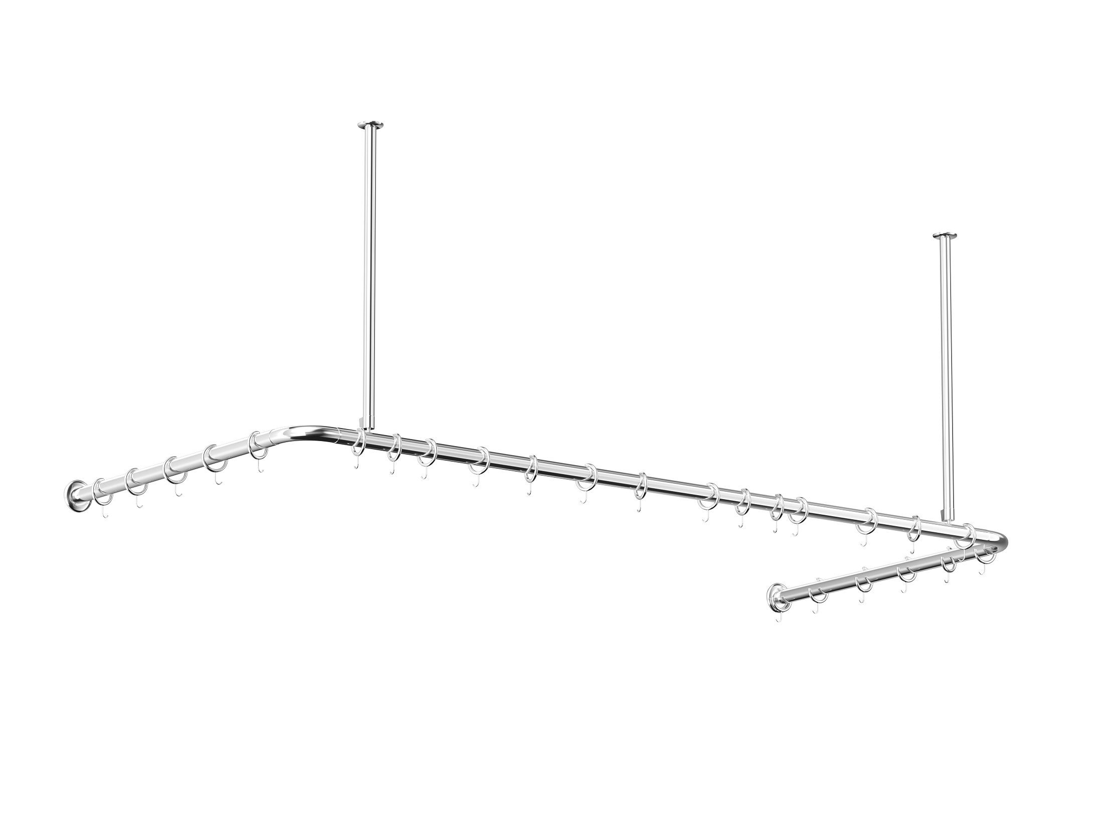 Duschvorhangstange Alu Silber Glänzend 70x165x70 cm barrierefrei inkl. Deckenhalterung, KS Handel 24