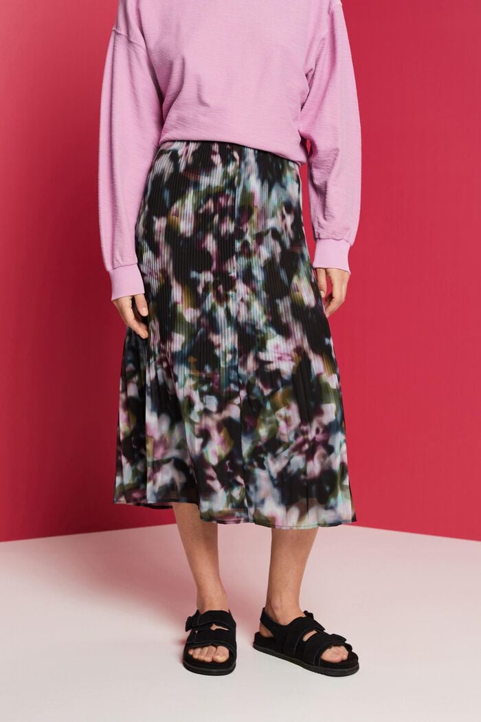 Plissierter Chiffon-Midirock mit Print
