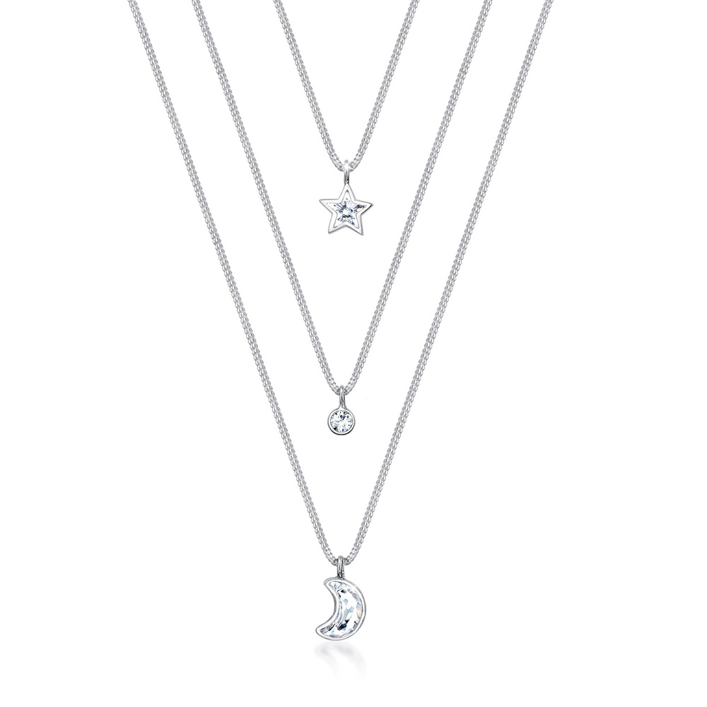 Elli Elli Collier Femmes couches look lune étoile avec cristaux en argent sterling 925 collier