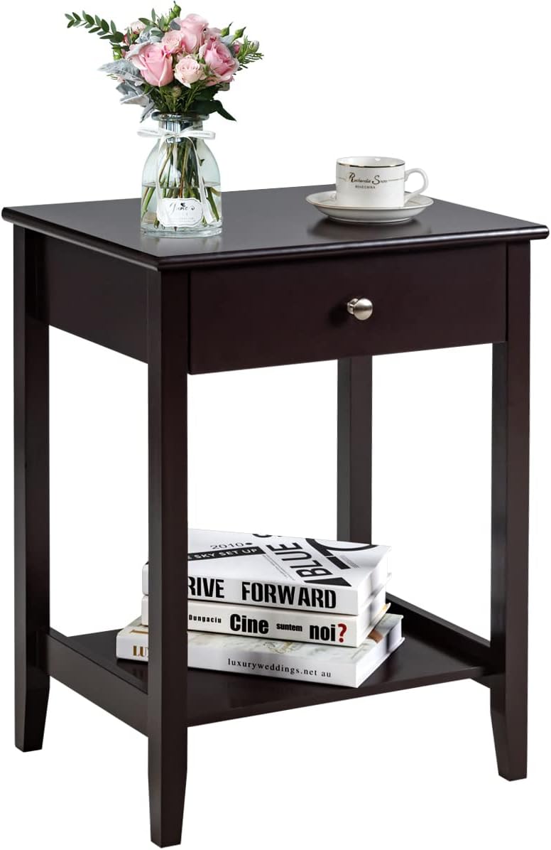 Costway COSTWAY 2 Ebenen Nachttisch mit Schublade