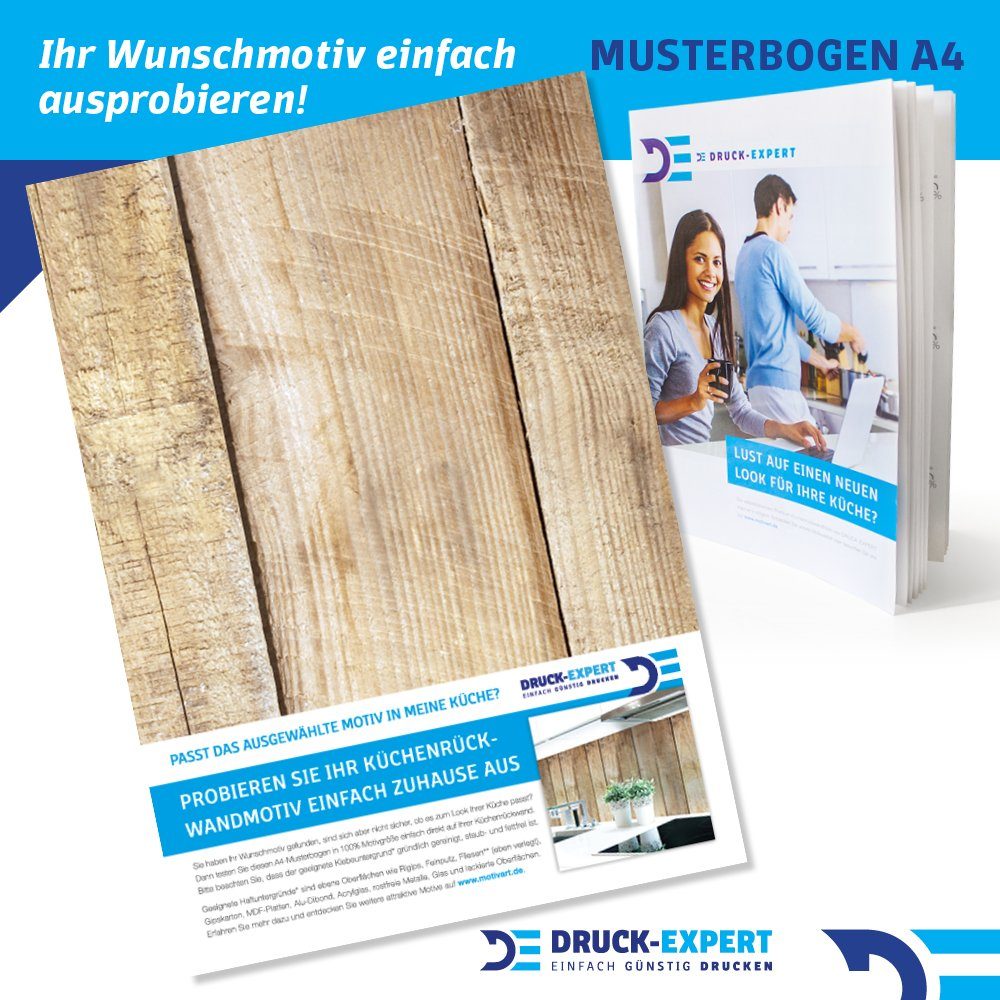 DRUCK-EXPERT Küchenrückwand Küchenrückwand Bretterwand Hütte Premium Hart-PVC 0,4 mm selbstklebend