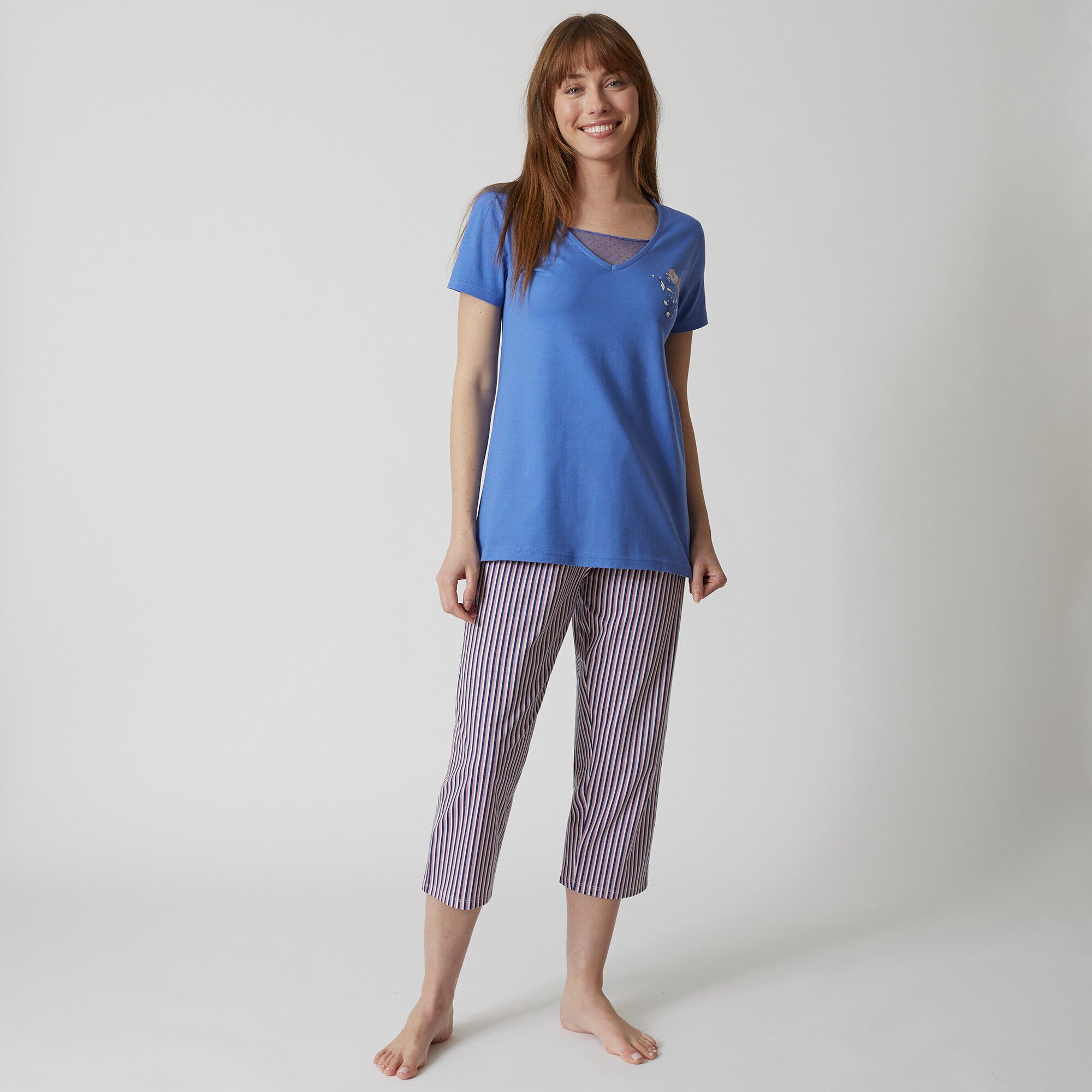T- shirt pyjama manches courtes motif floral imprimé