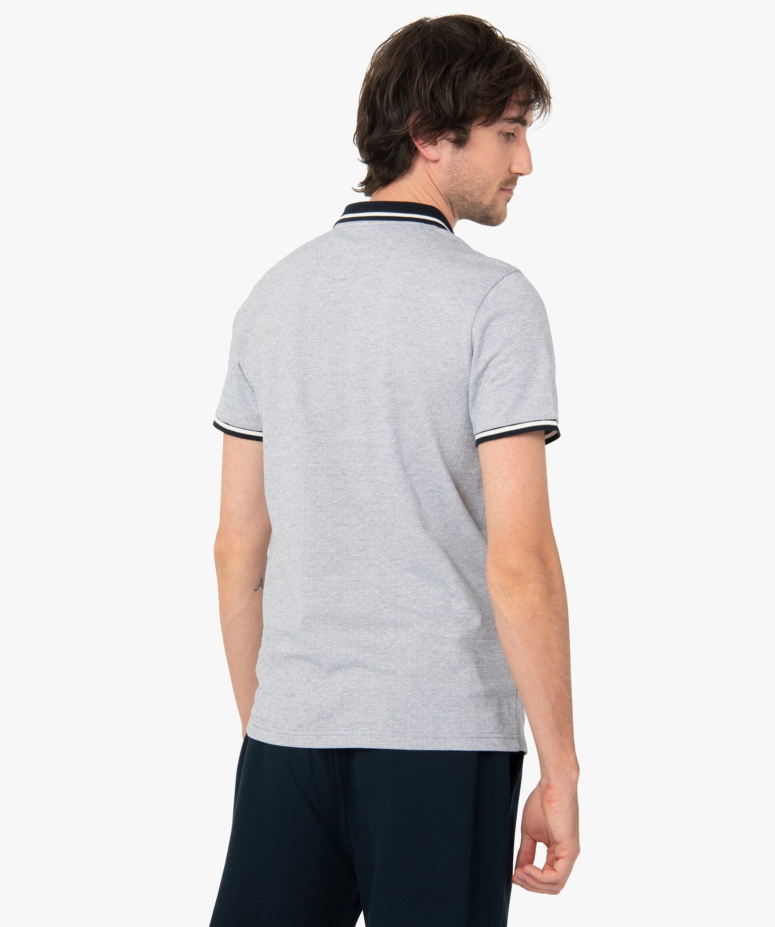 Polo homme à manches courtes à motif pois bleu fonce | GEMO
