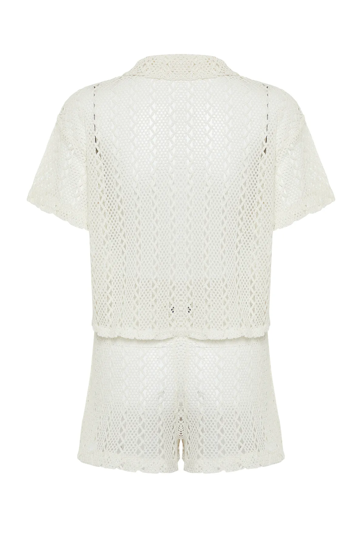Trendyol Collection  Beige gestricktes Hemd-Shorts-Set im Strick-Look TBESS24AU00002