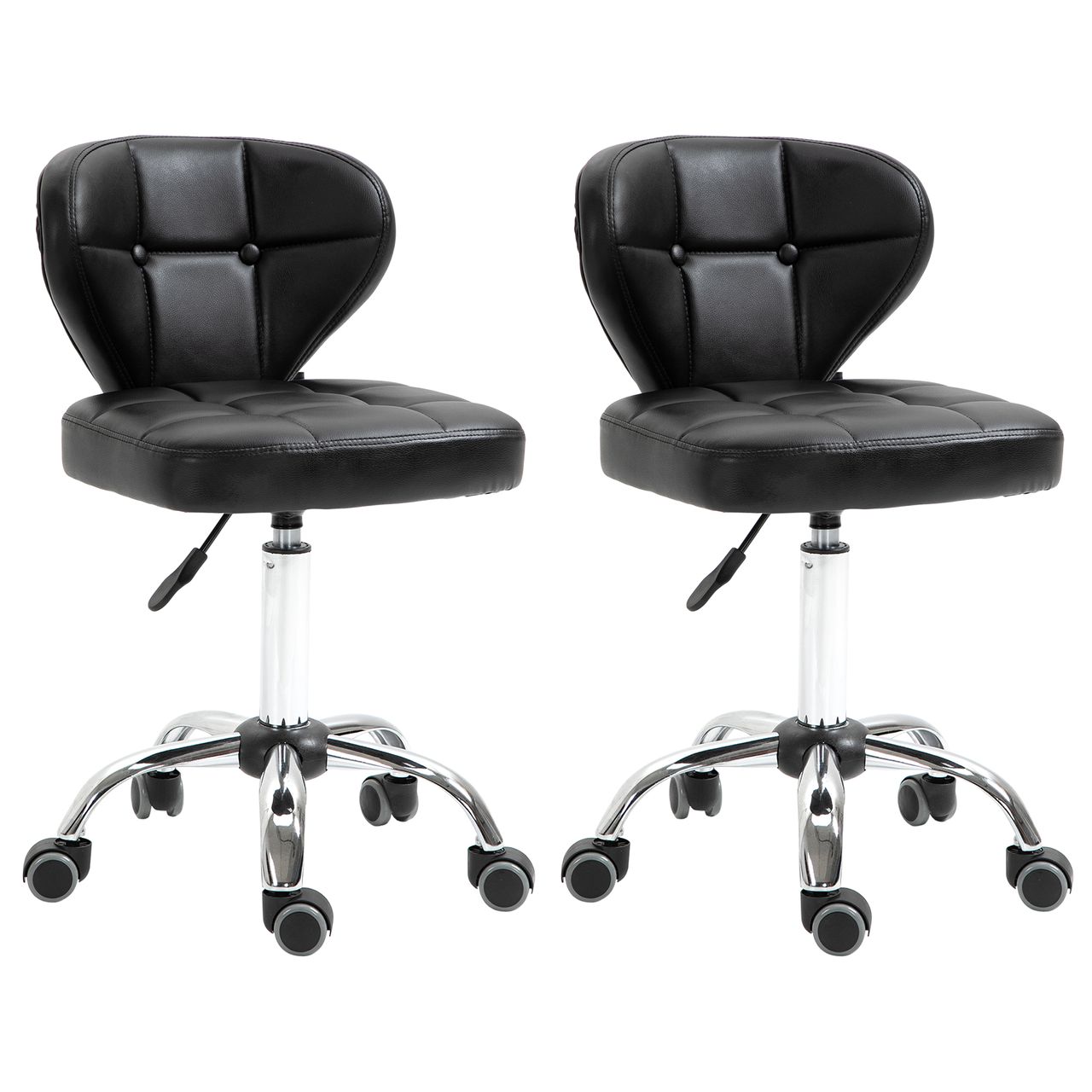 HOMCOM 2er-Set Arbeitshocker mit Rückenlehne Rollhocker aus Kunstleder Drehhocker mit Lehne Kosmetikhocker 72-87 cm höhenverstellbar Büro Dunkelgrau 45 x 47 x 72-87 cm