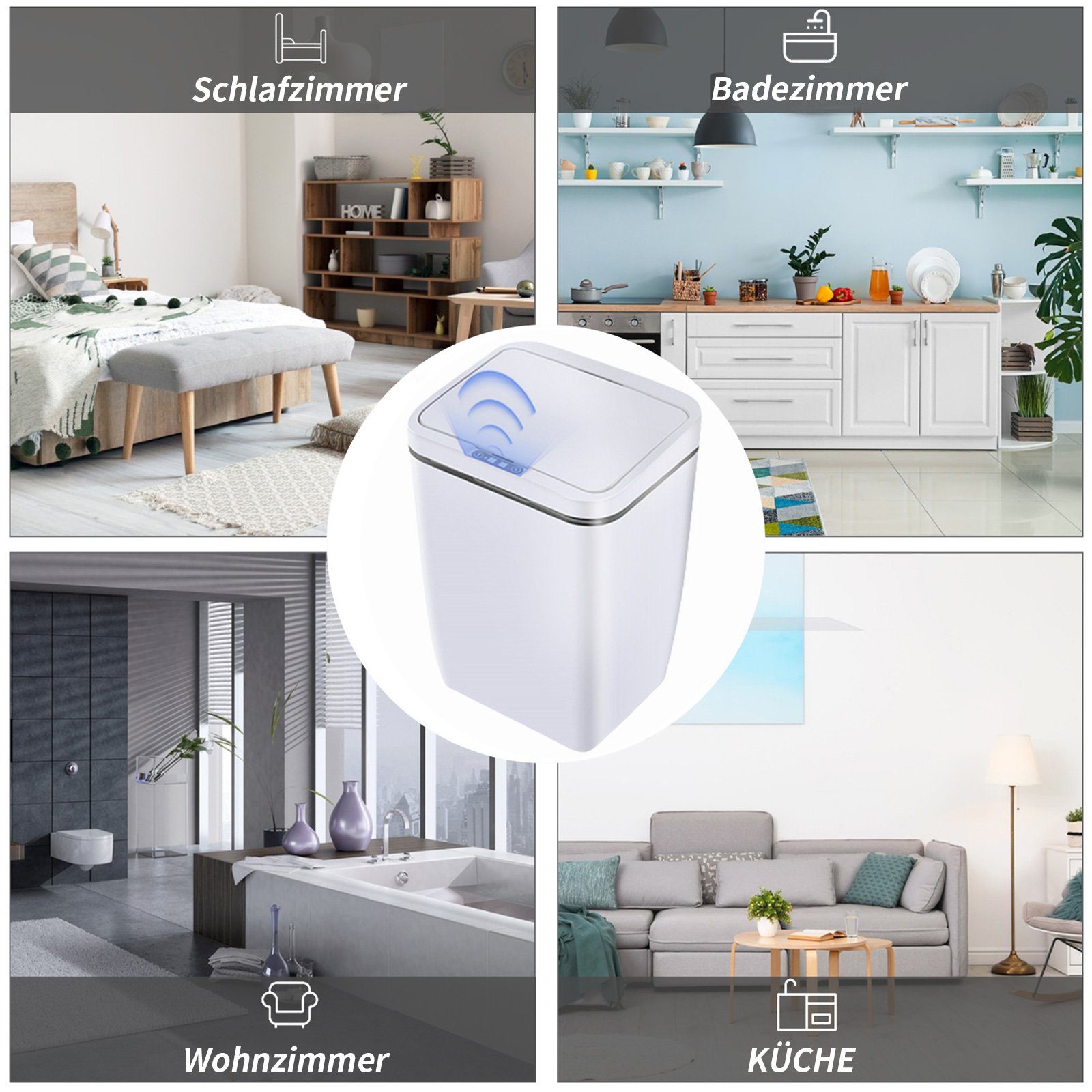 TWSOUL Mülleimer Intelligenter Sensor-Mülleimer, 15L großes Fassungsvermögen, 0,3s Induktionsgeschwindigkeit