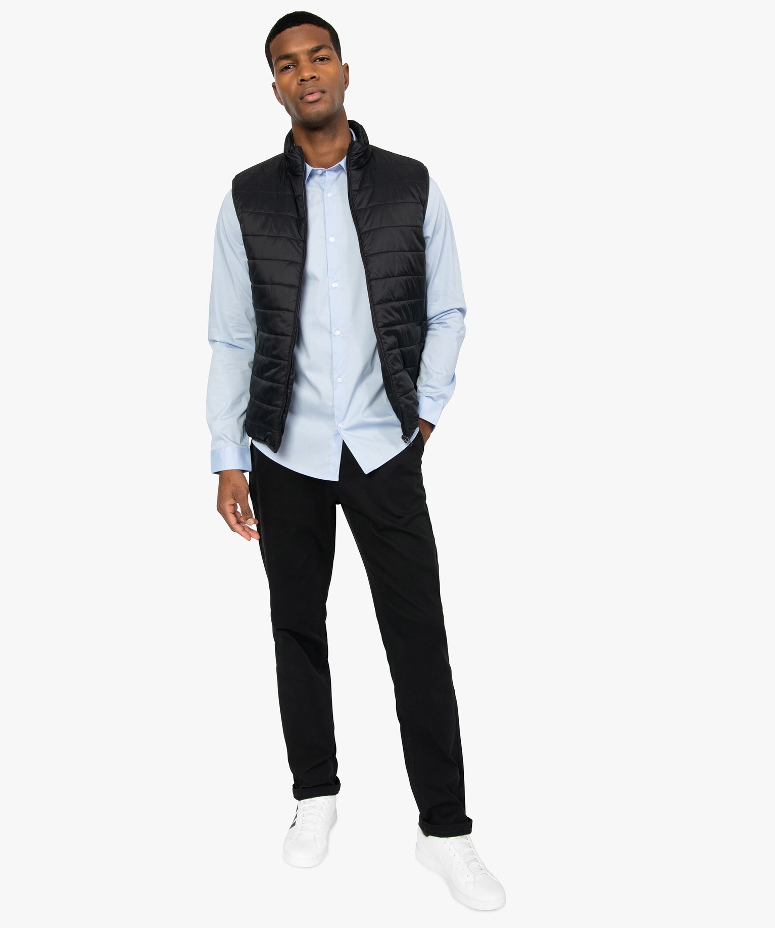 Chemise homme unie coupe slim en coton stretch bleu | GEMO