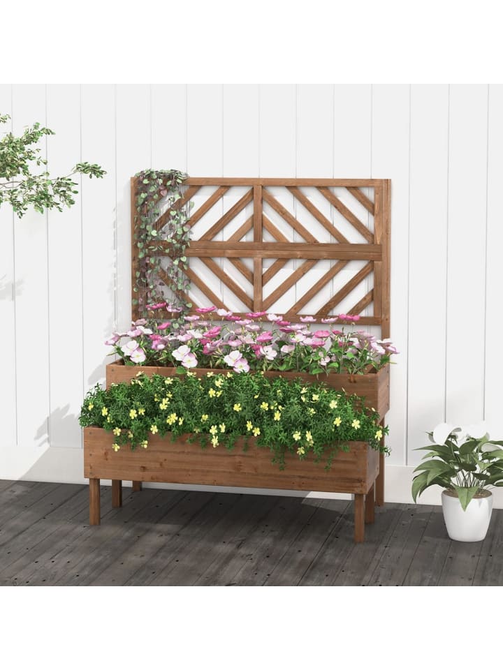 COSTWAY Blumenkasten mit Spalier in Braun günstig kaufen onesize