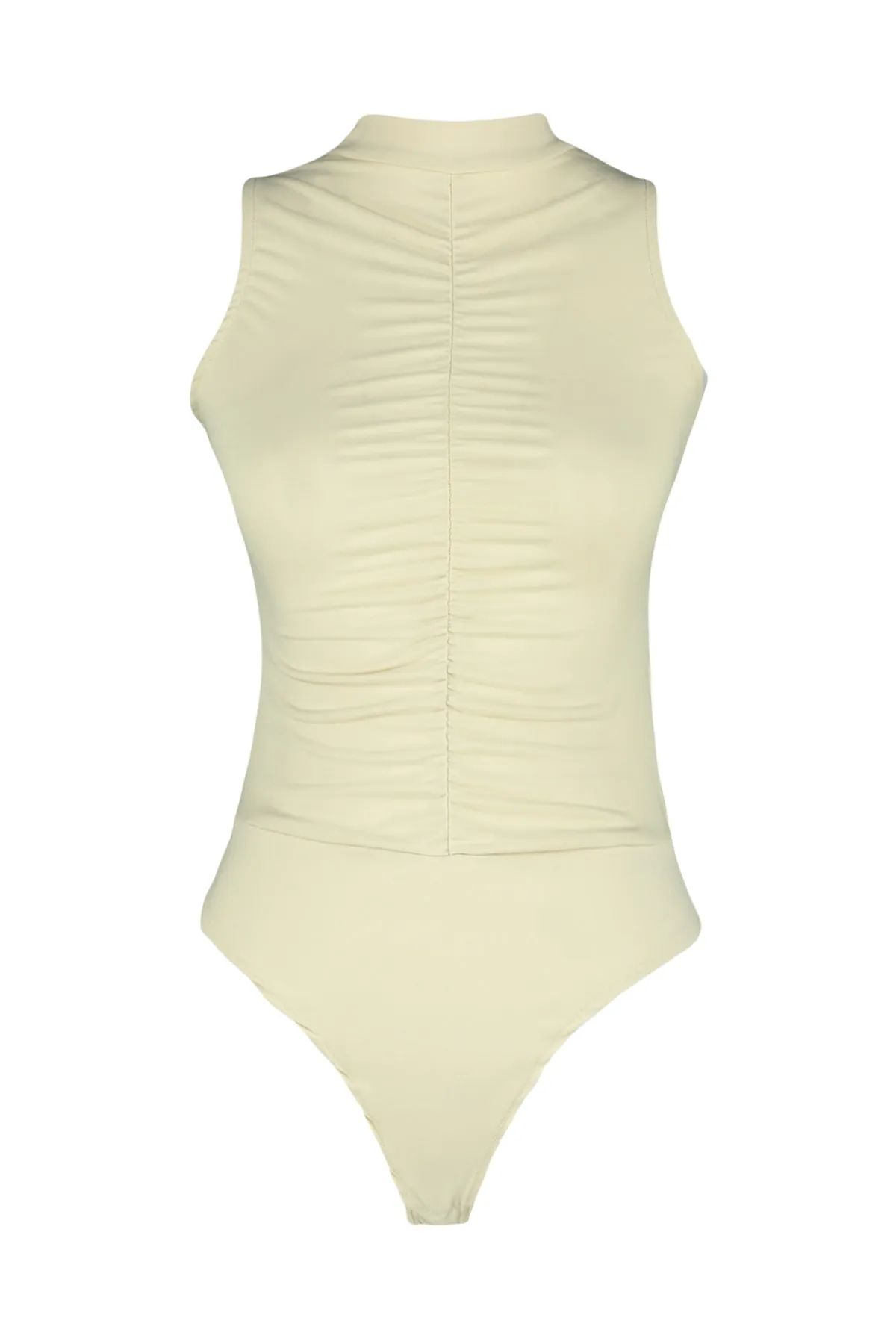 Trendyol Collection  Stretch-Strickbody mit Druckknöpfen in Stone Gather-Optik TWOSS23BD00006