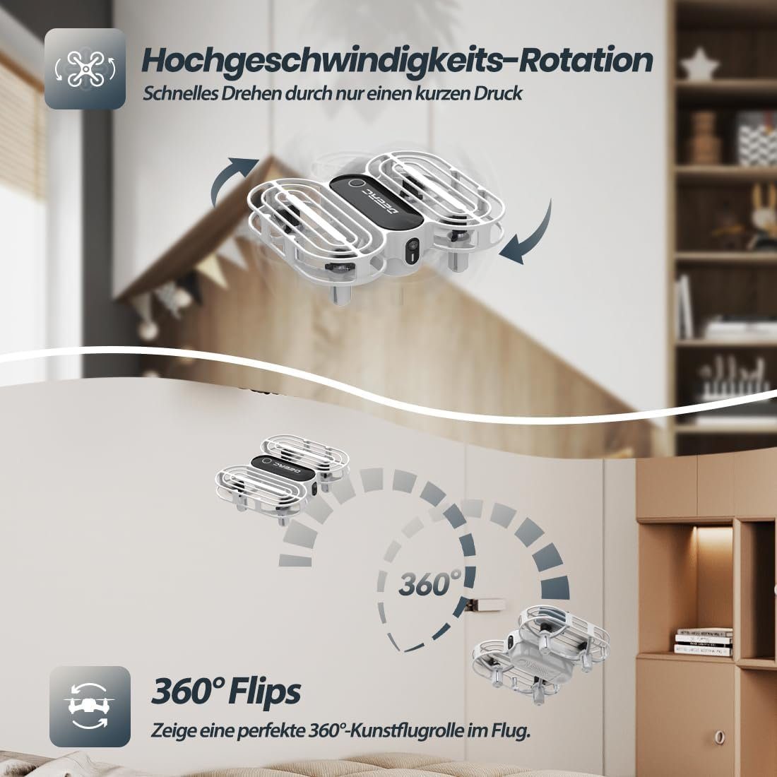 DEERC D11 Mini Kinder RC Quadrocopter mit 2 modulare Akkus Drohne (One-Key-Start 3 Geschwindigkeit Spielzeug Geschenk fürAnfänger Jungen)