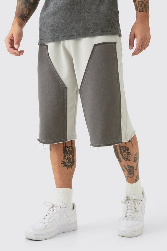 Baggy Carpenter Panel Frayed Edge Applique Jorts