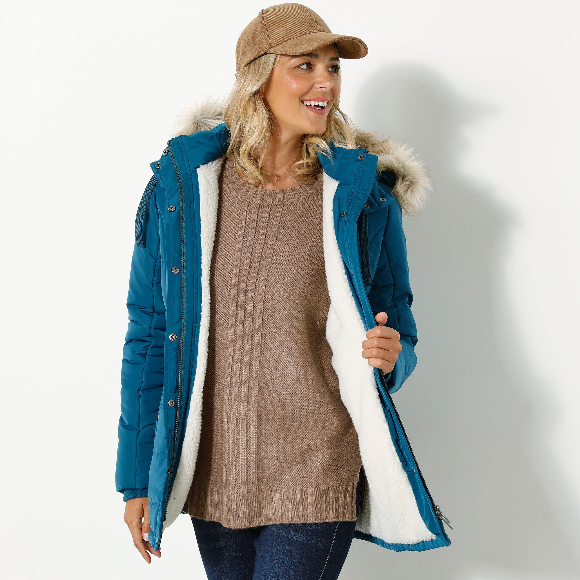 Doudoune à capuche imperméable, doublée maille peluche
