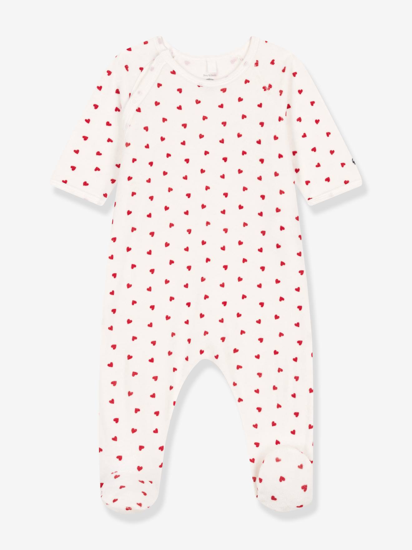Petit Bateau Baby Samt-Strampler mit Herzen PETIT BATEAU - weiß bedruckt