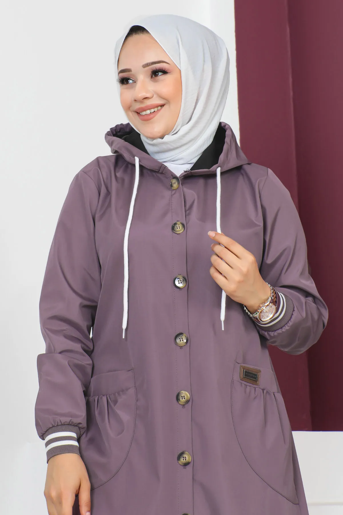 Tesettür Dünyası  Gerippter Trenchcoat TSD230638 Lila