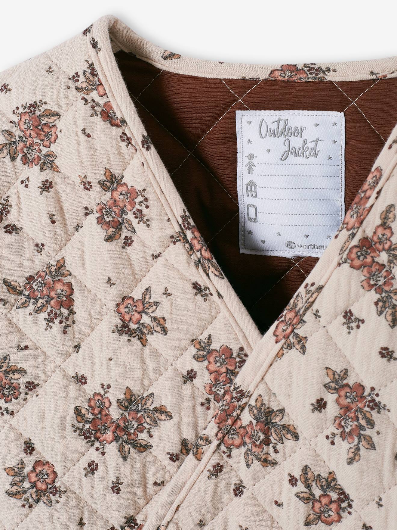 Veste matelassée imprimée fleurs fille light beige print