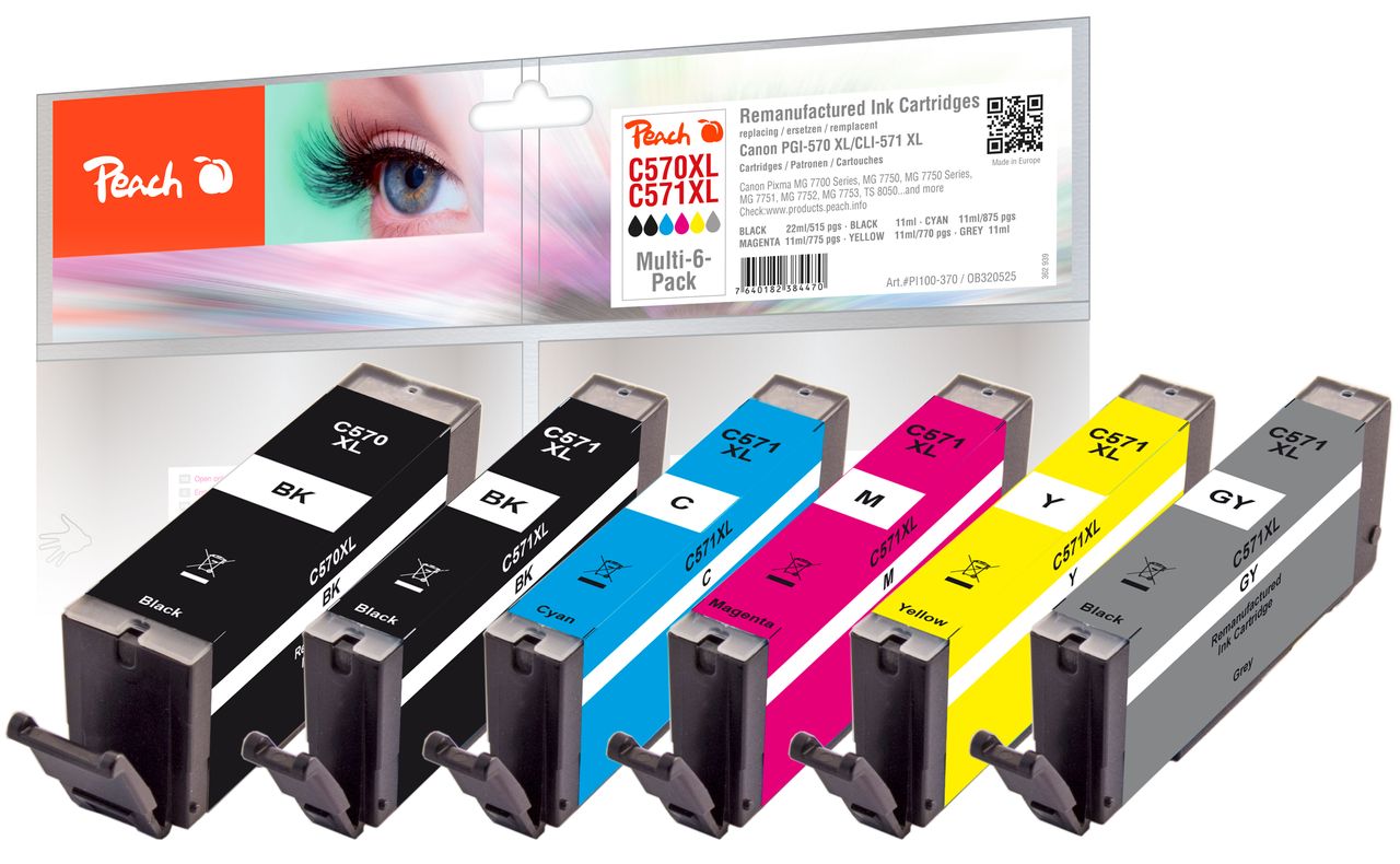 Peach SparPack mit grau Tintenpat. ersetzt Canon PGI-570XL, CLI-571XL