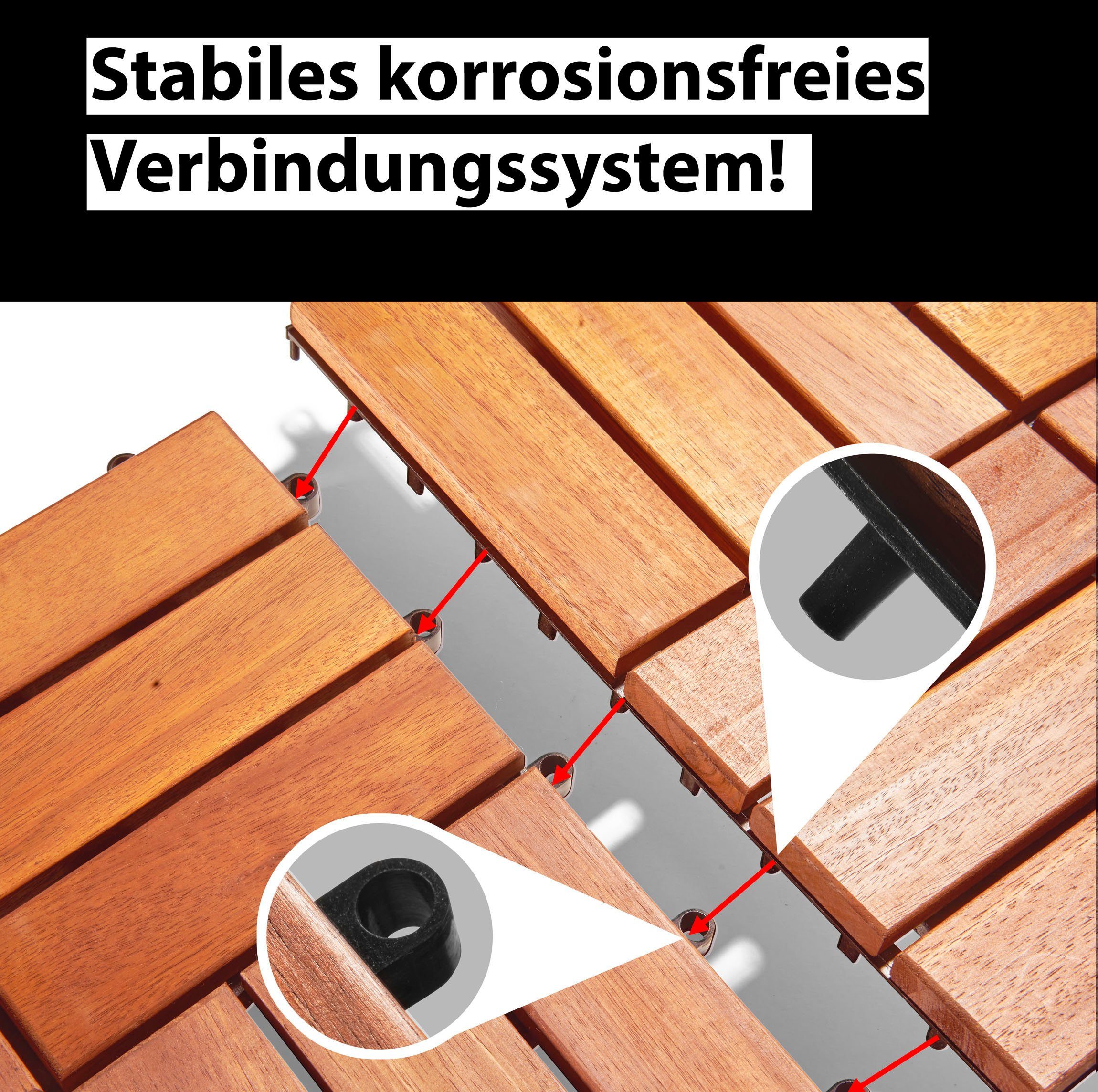 Gartenfreude Holzfliesen, Set, 10 St., 0,9 m², Akazienholz, wetterfest, mit Klickfunktion