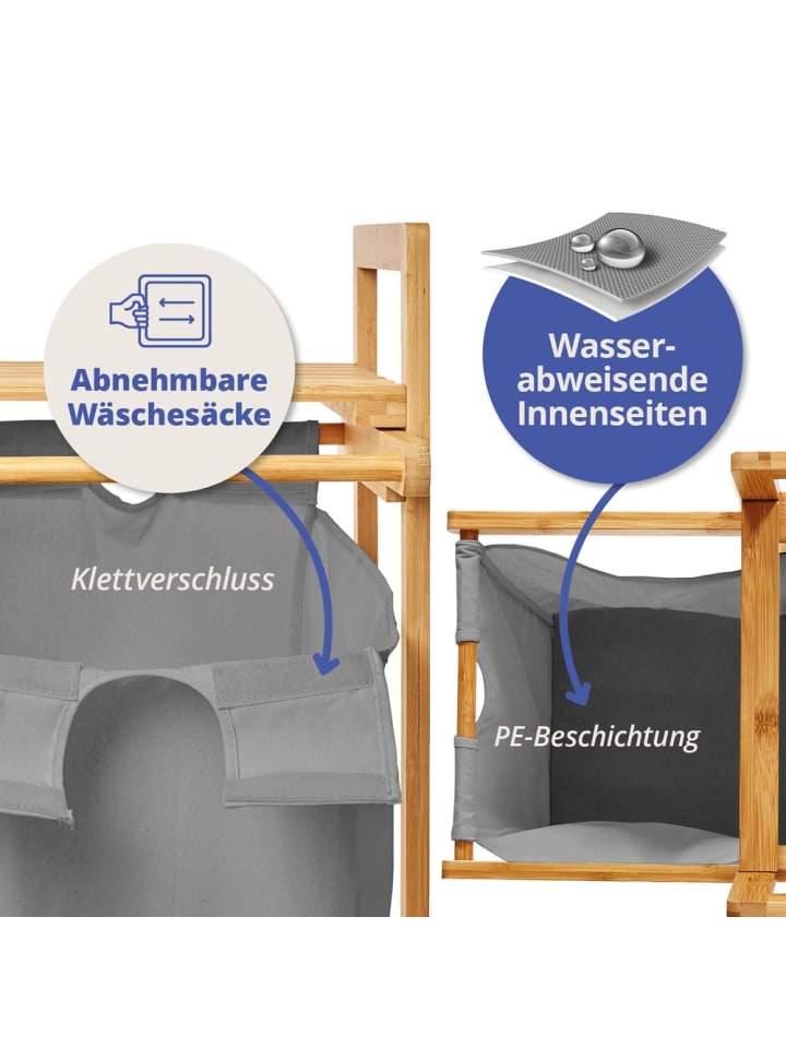 Lumaland Lumaland Wäschekorb Bambus 33x33x73cm holzfarben/beige Wäschesack ausziehbar günstig kaufen onesize