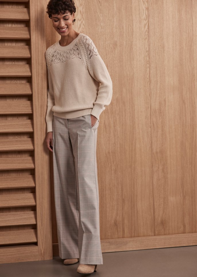 Baumwoll-Pullover mit Ajourmuster