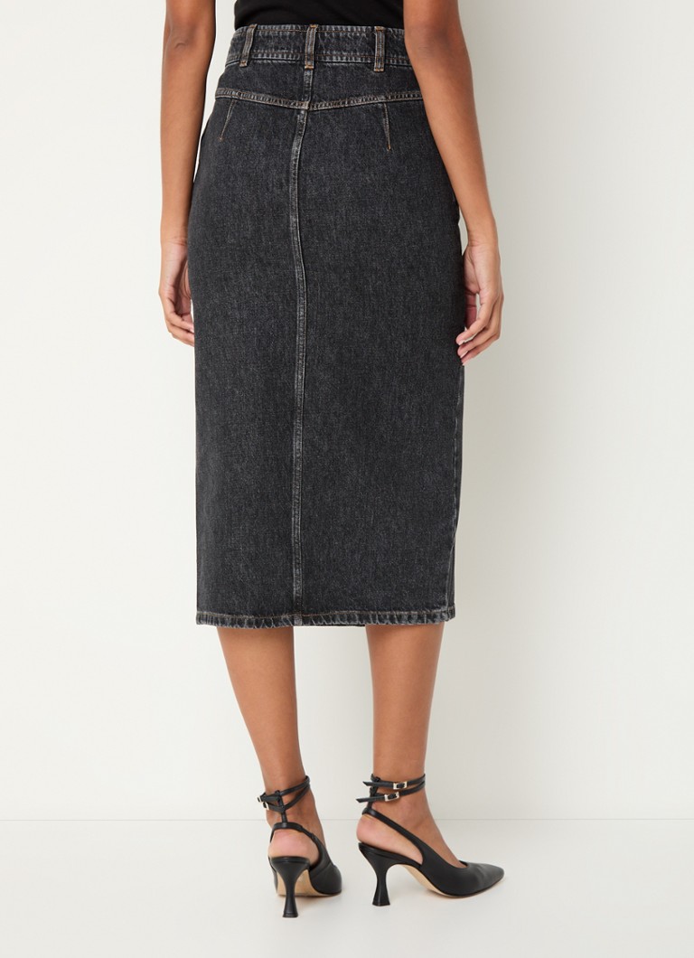 IRO Clarysee midi denim skirt in organic cotton blend with a slit