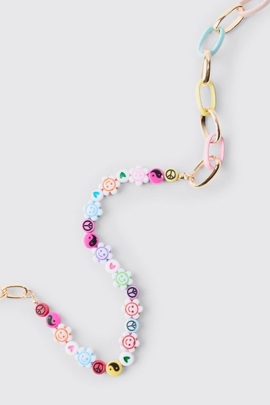 Multi Colour Bead And Chain Necklace