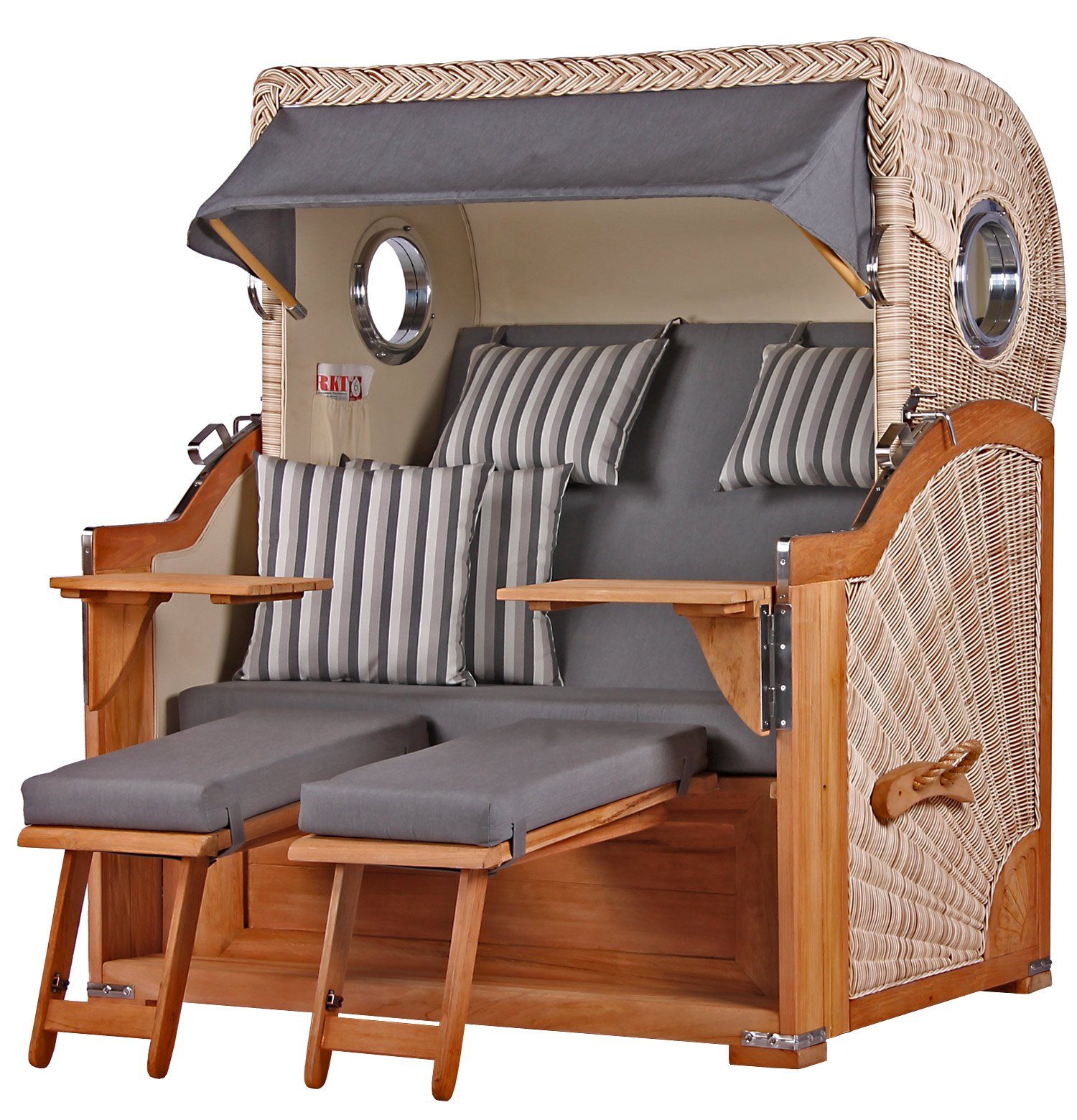 bene living Strandkorb Königssee 2,5-Sitzer Teak - PE shell - Modell 544, BxTxH: 142x95x170 cm, Volllieger ca. 175 Grad, Ostsee-Strandkorb, inkl. Liftersystem und Bullaugen