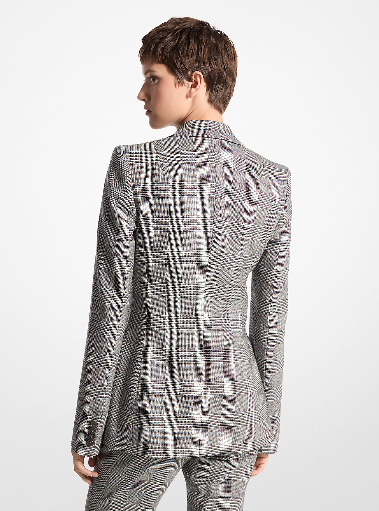 Georgina Glen Plaid Stretch Wool Flannel Blazer - BLACK/WHITE