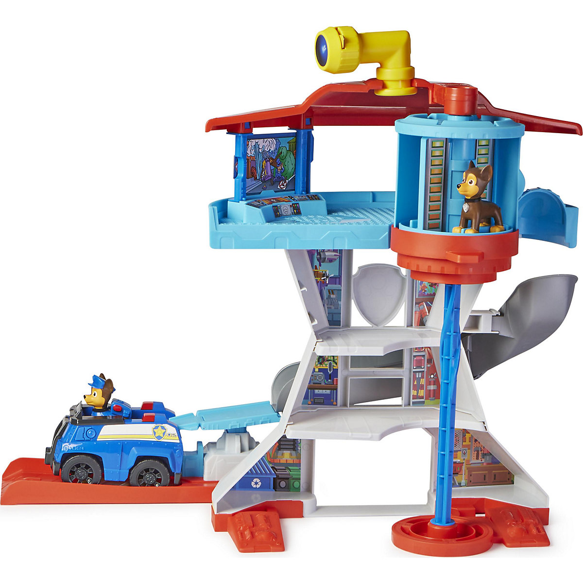 PAW Patrol. 10. Jubiläum, Lookout Tower, Hauptquartier Spielset mit 1 Chase Basis Fahrzeug, 2 Chase Figuren und Zubehör, geeignet für Kinder ab 3 Jahren