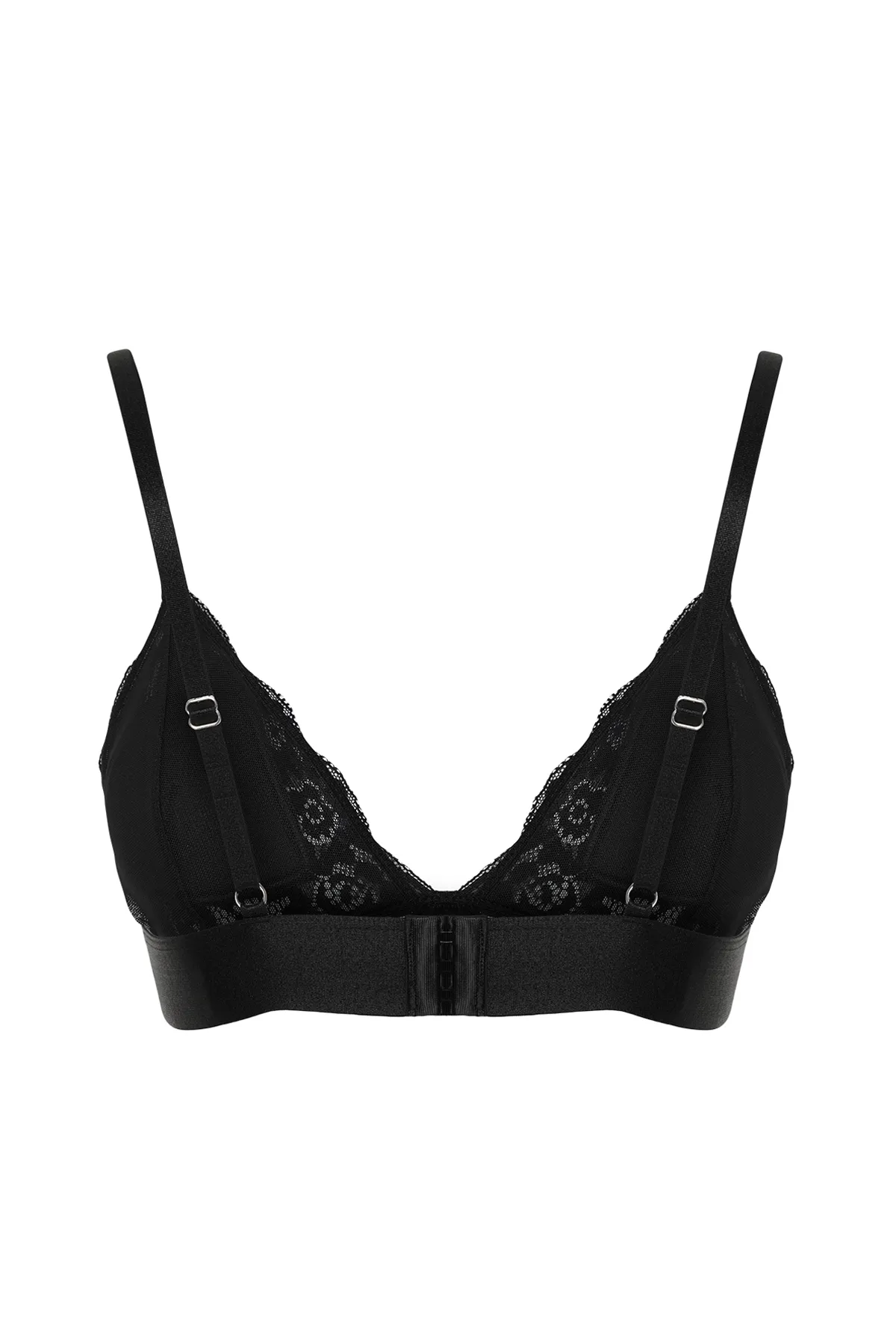 Trendyol Collection  Schwarzer, kappenloser Triangel-Strick-BH mit Schnürriemen aus Spitze THMSS24SU00056