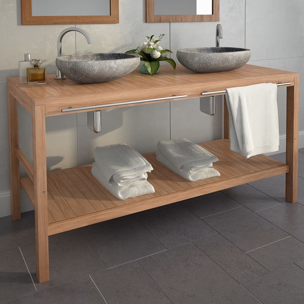 vidaXL Badezimmerspiegelschrank Waschtischunterschrank Massivholz Teak 132x45x75 cm (1-St)