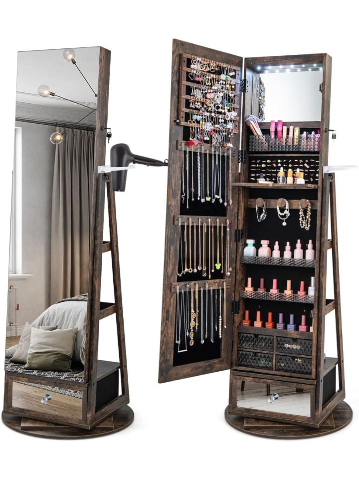 COSTWAY Schmuckschrank drehbar mit LED in Taupe günstig kaufen onesize