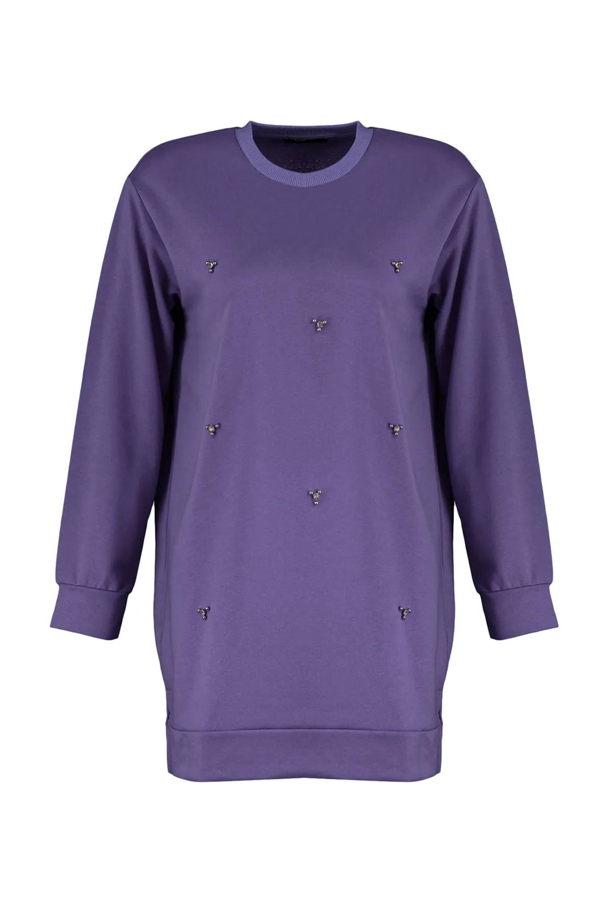 Trendyol Modest  Dunkelviolette Stricktunika mit Rundhalsausschnitt und Steindetail TCTSS22TN0072