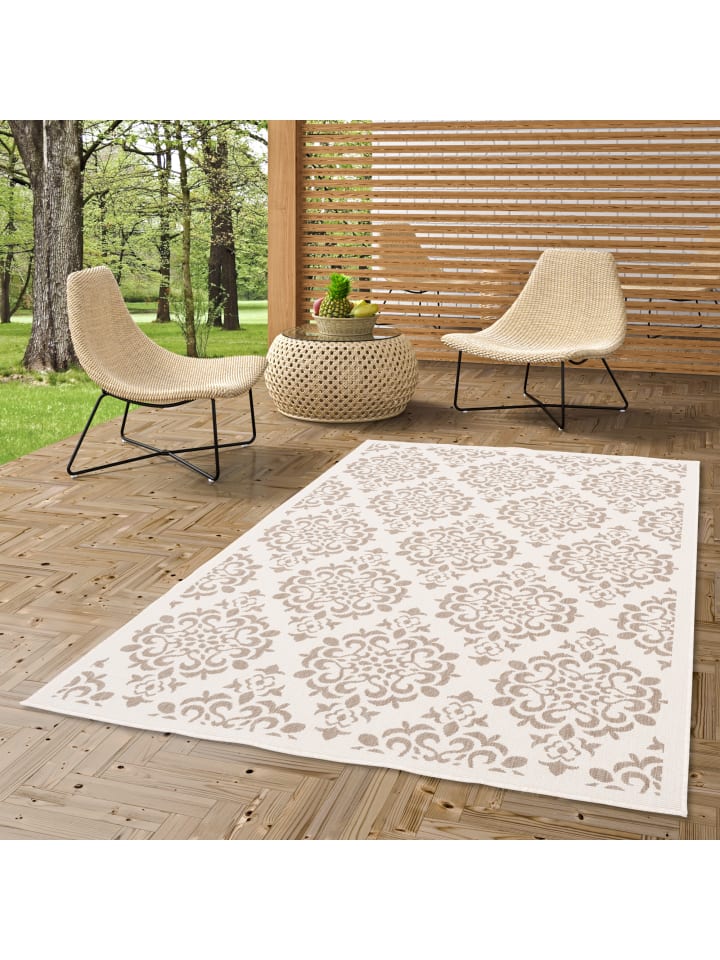 Pergamon In- und Outdoor Teppich Beidseitig Newport Barock in Beige günstig kaufen 80 x 150cm