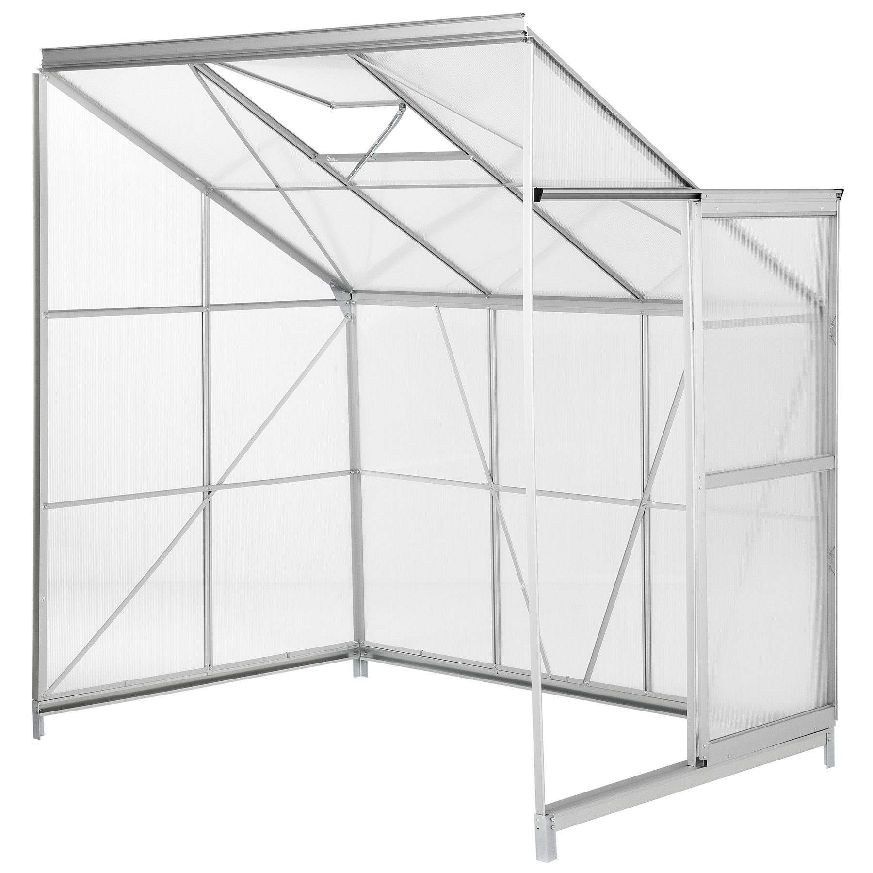 tectake Gewächshaus Anlehngewächshaus aus Aluminium mit Fundament, 0,40 mm Wandstärke