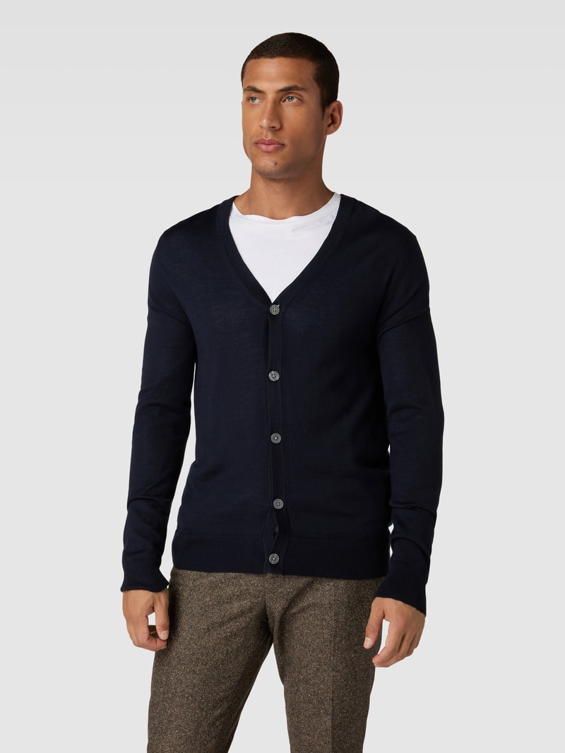 Strickjacke mit V-Ausschnitt und Knopfleiste in marineblau