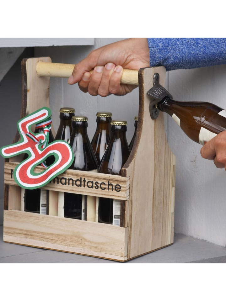 UNUS Flaschenträger Männerhandtasche aus Holz in Braun günstig kaufen onesize