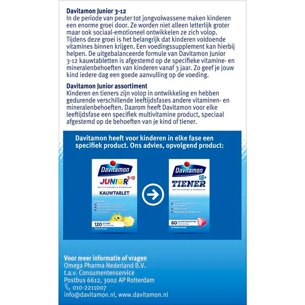 Davitamon Junior 3-12 Compresse masticabili al gusto banana, 120 pezzi