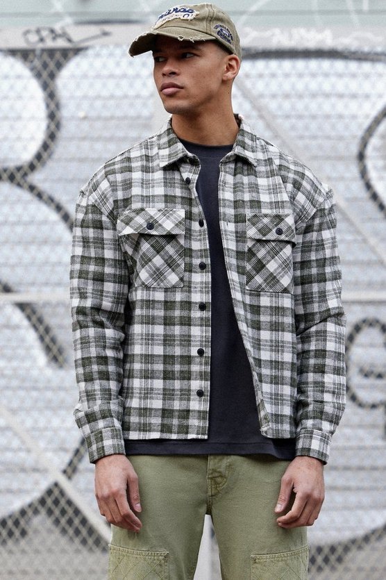 Langärmliges kastiges Overshirt mit Karomuster