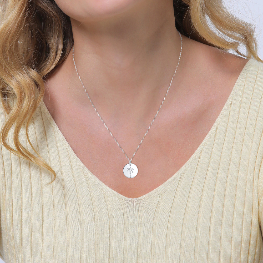 Elli Elli Collier Femme Paillette Gravure Palmier - (925/1000) Argent Bijoux